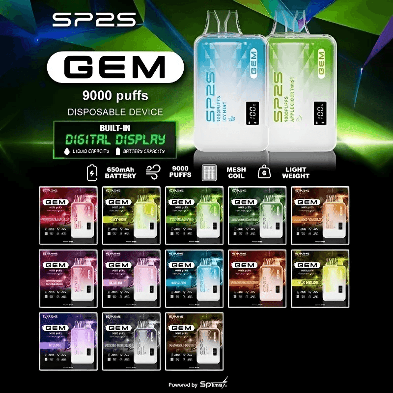 SP2S GEM 9000口拋棄式電子煙｜雙螢幕顯示・12ml大容量